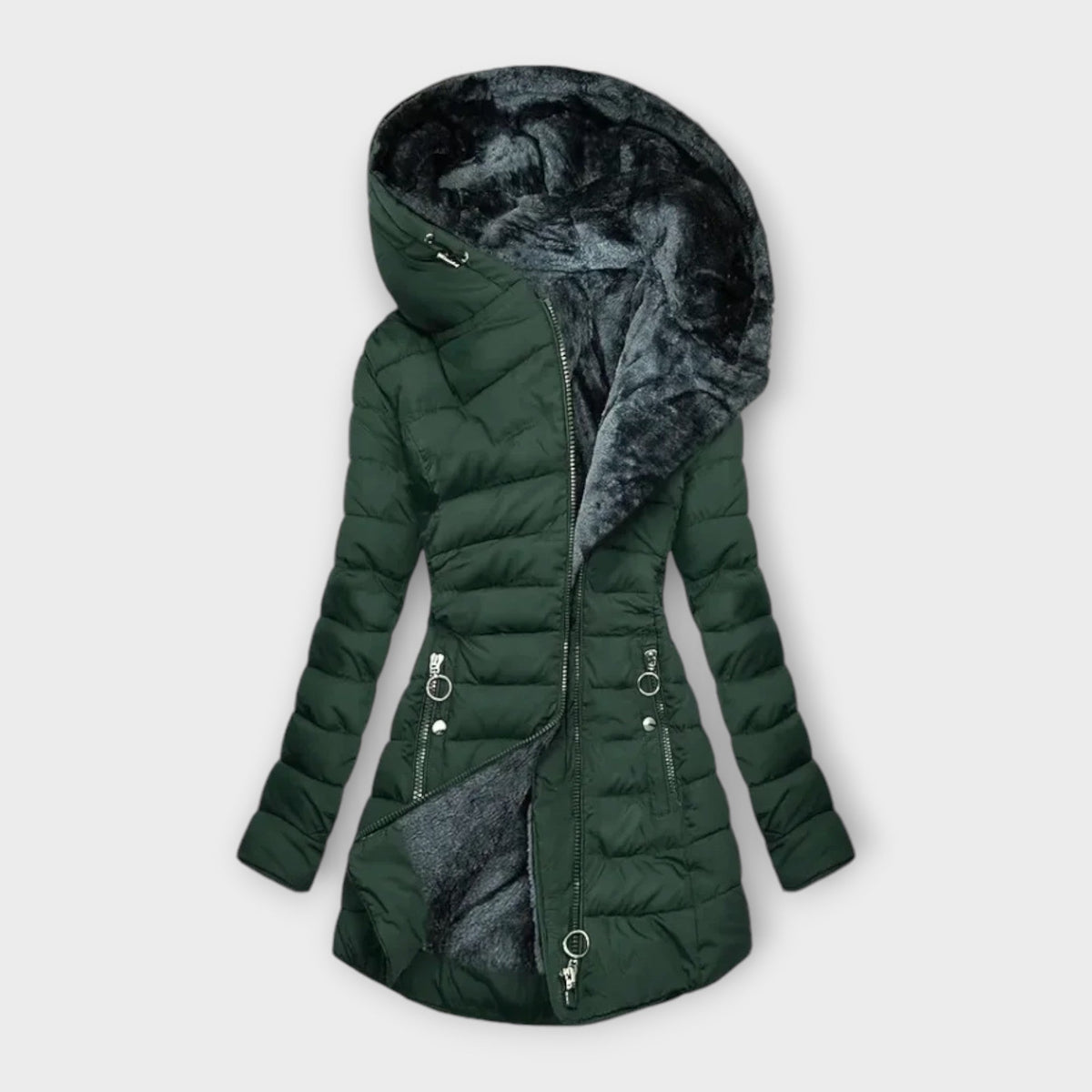 Rosalyneh | Womens Winter Jacket with Zipper and Pockets | Warm Layer, Easy Movement | Black, Dark Green or Light Green S-2XL