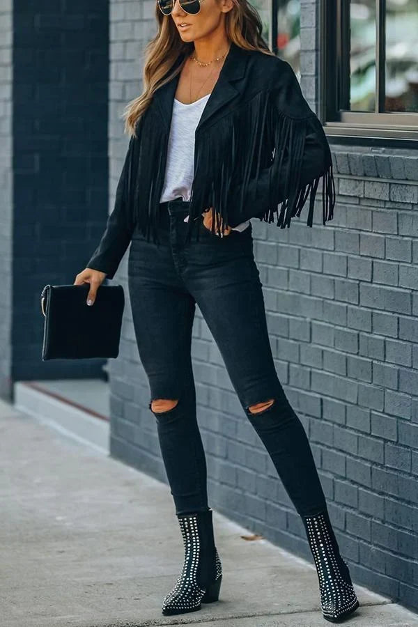 ALLIE | CROPPED FRINGE SUEDE-EFFECT JACKET