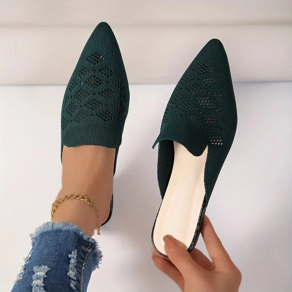 Women's Knitted Pointed-Toe Flat Mules Slip-On