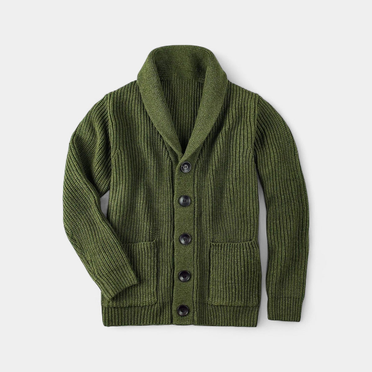 Men's Ribbed Cardigan, Shawl Collar, Button Front, Long Sleeves
