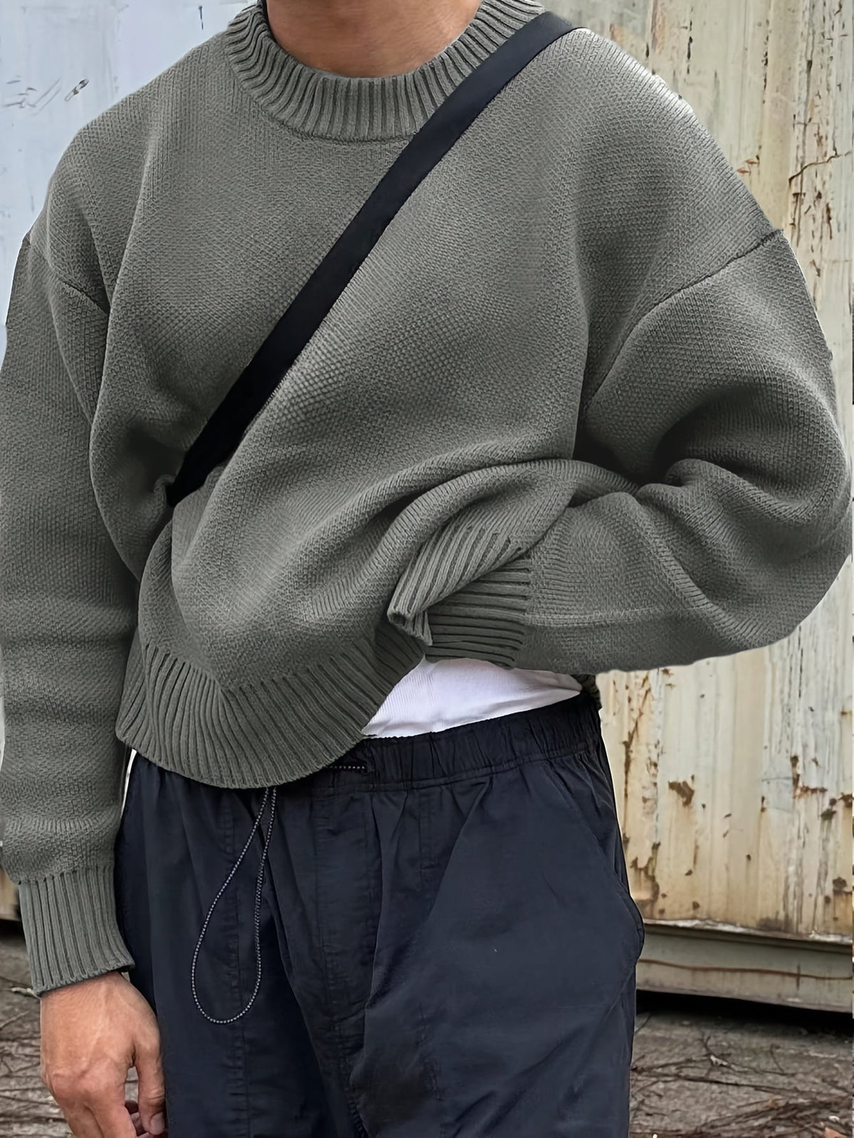 Kyle | Mens Crew Neck Knit Sweater with Dropped Shoulders | Boxy Fit, Ribbed Trim | Cream, Gray and More XS-XL