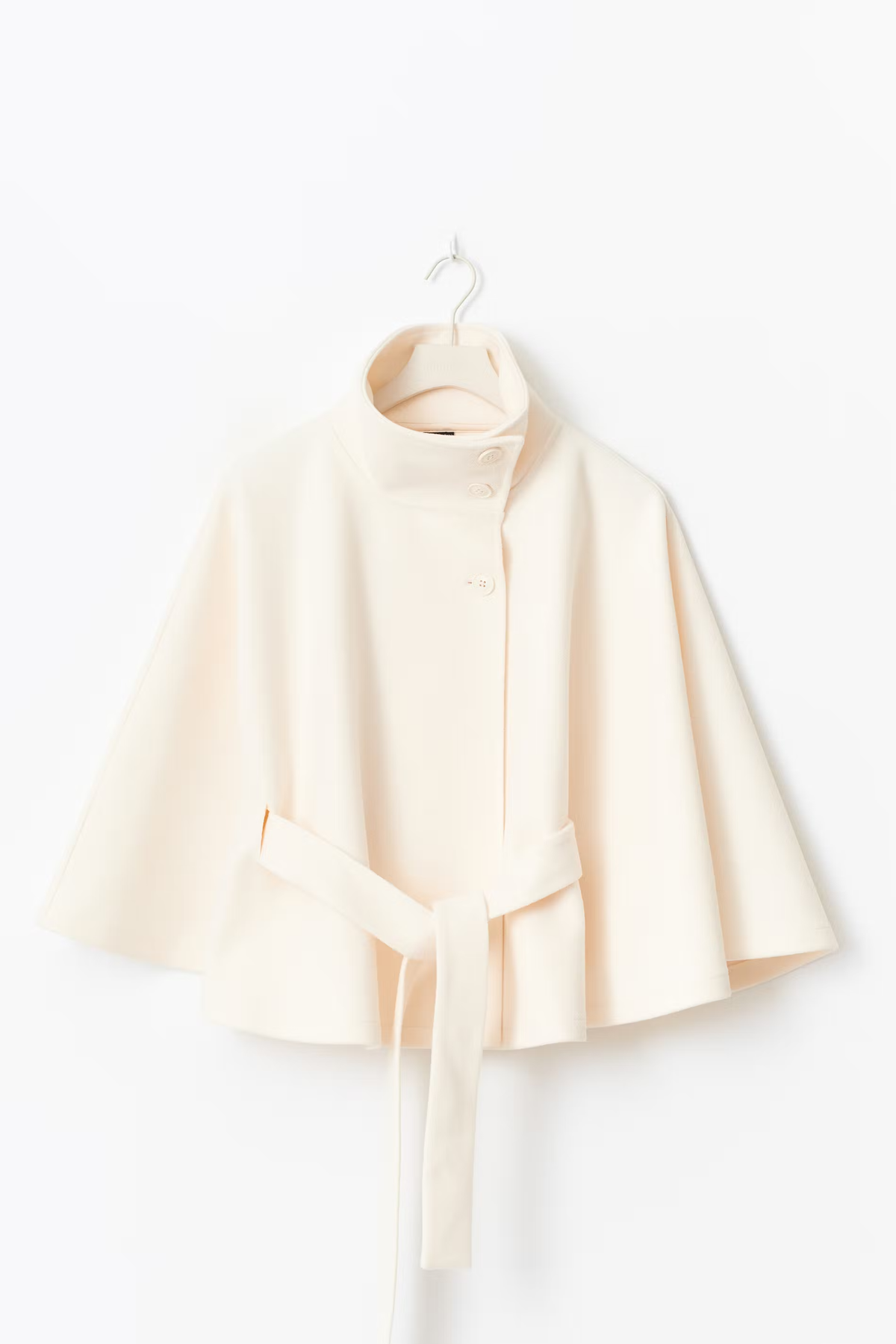 Women's Belted Cape Coat, High Collar, Button Front