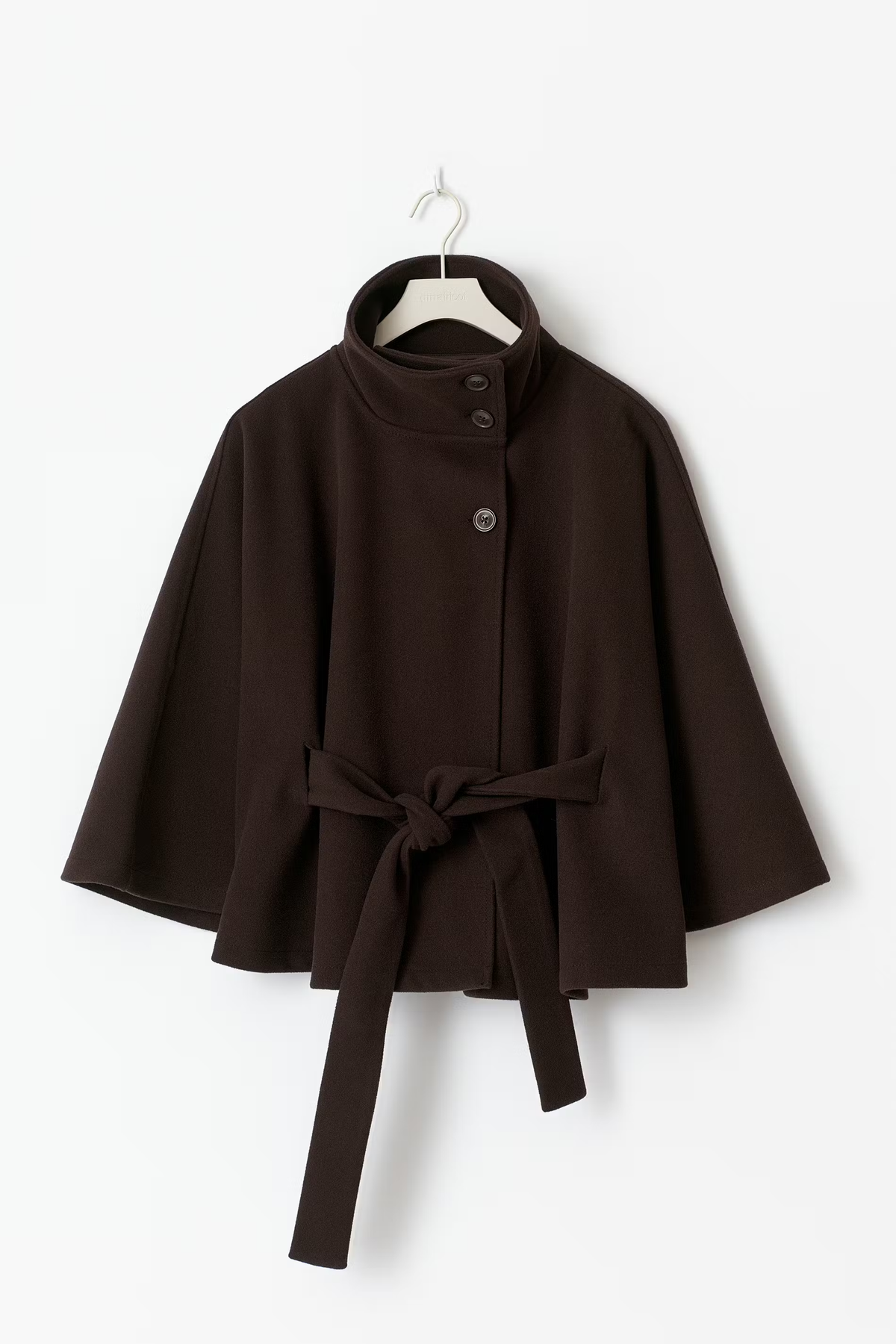 Women's Belted Cape Coat, High Collar, Button Front