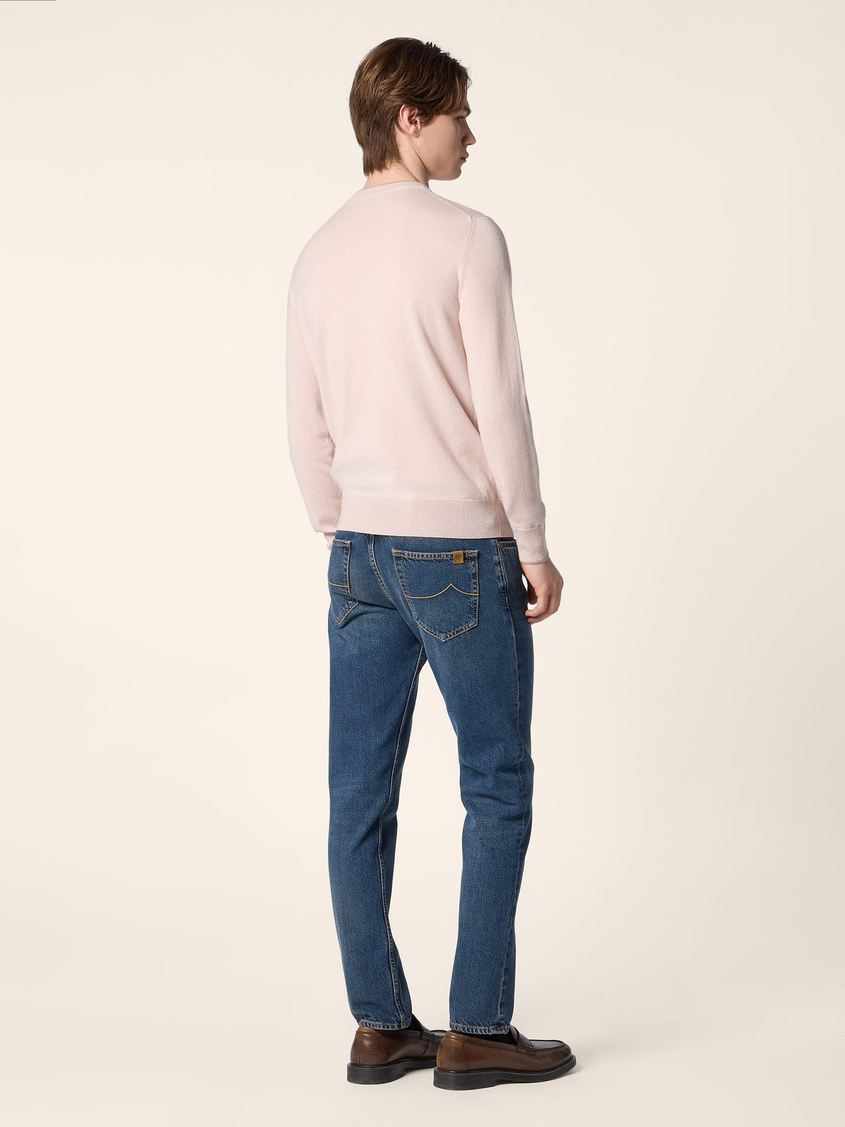 Men's Pink Crew Neck Sweater, Long Sleeves, Ribbed Trims