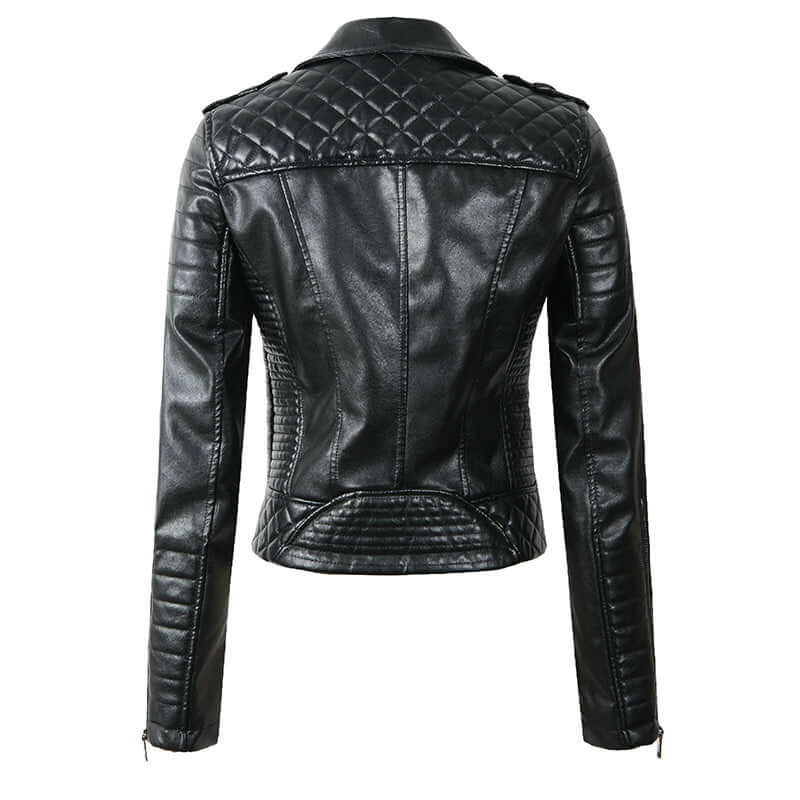 Women's Quilted Biker Jacket with Asymmetric Zipper