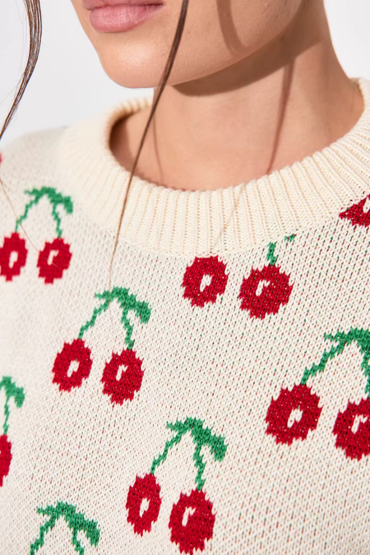 Perrine Cherry Jacquard Crew Neck Sweater