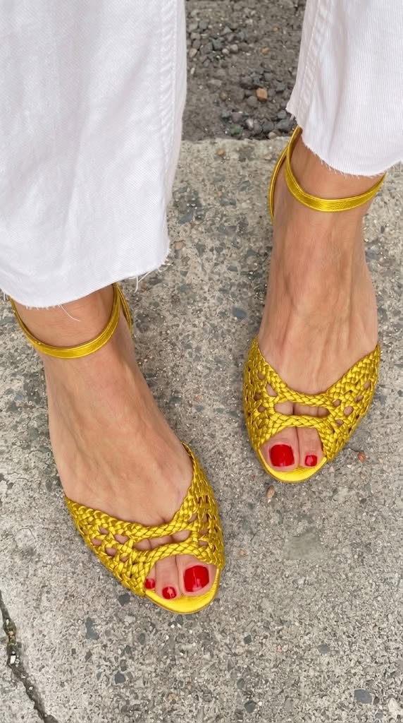 Isadora | Gold Knitted Ankle Strap Sandals