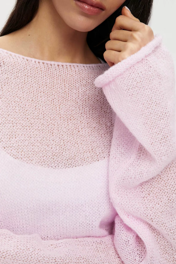 Leila Sheer Open-Knit Boat Neck Sweater