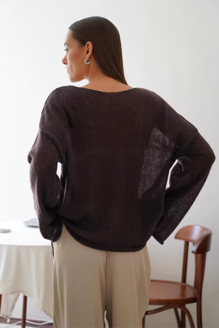 Leila Sheer Open-Knit Boat Neck Sweater