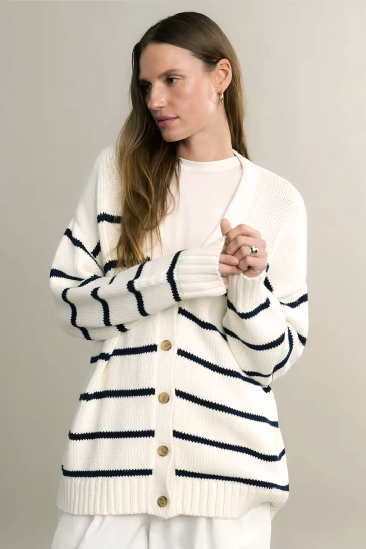 Gaia Striped Button-Front Knit Cardigan