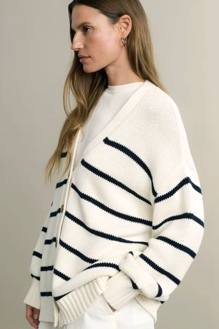 Gaia Striped Button-Front Knit Cardigan
