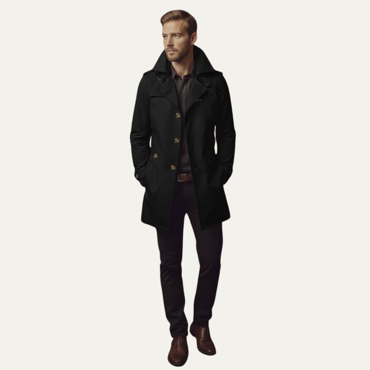 Paul | Mens Double Breasted Pea Coat | Notched Lapels, Cuff Tabs, Slim Fit | Black, Brown, Navy and More M-4XL