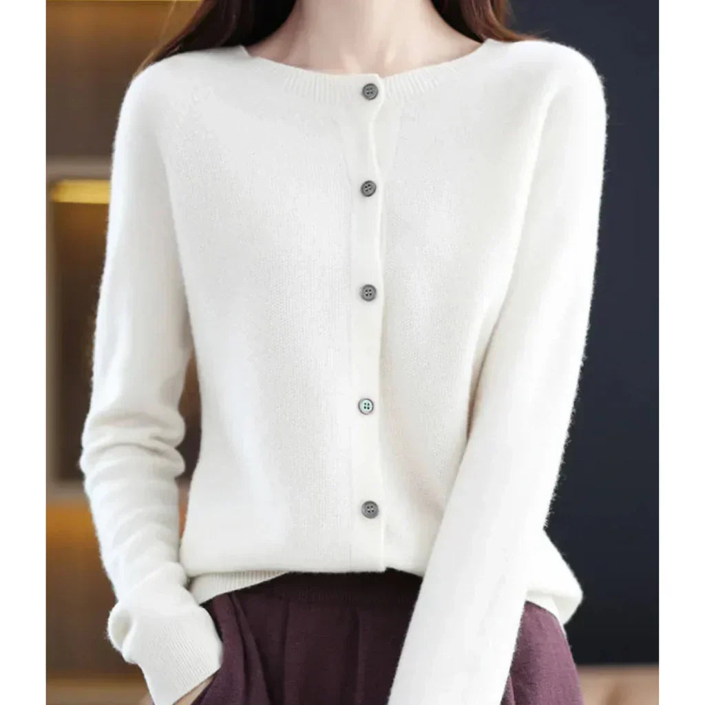 Women's Round Neck Button Cardigan – Lightweight Long Sleeve Cardigan