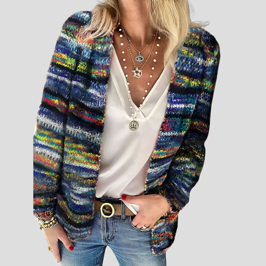 Women's Multicolor Striped Open-Front Cardigan