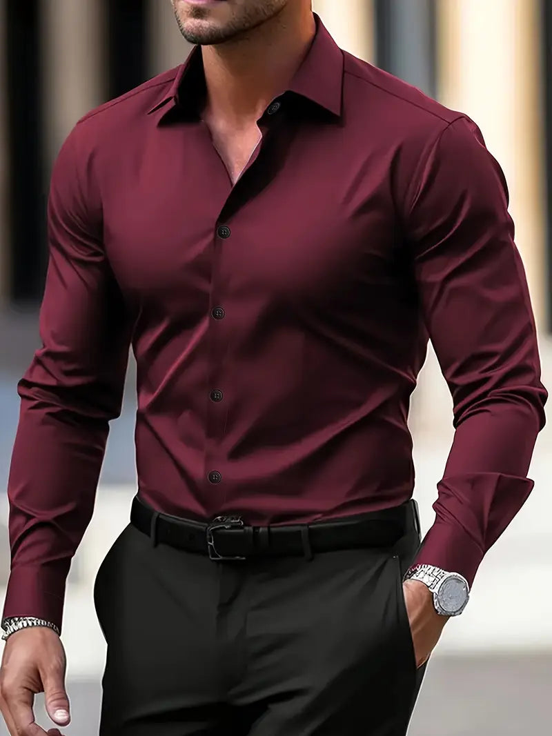 Men's Slim Fit Long Sleeve Shirt, Button Front, Collared
