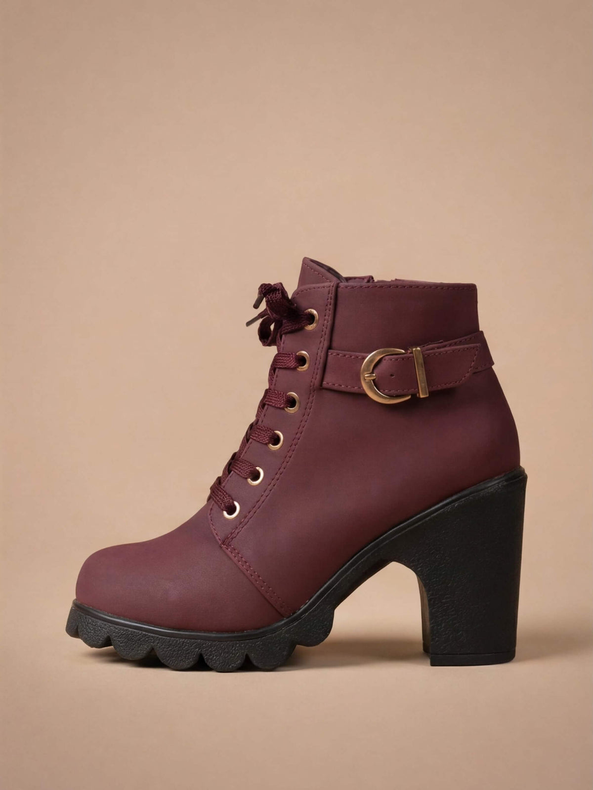 Elda Lace-Up Buckle Lug Sole Ankle Boots