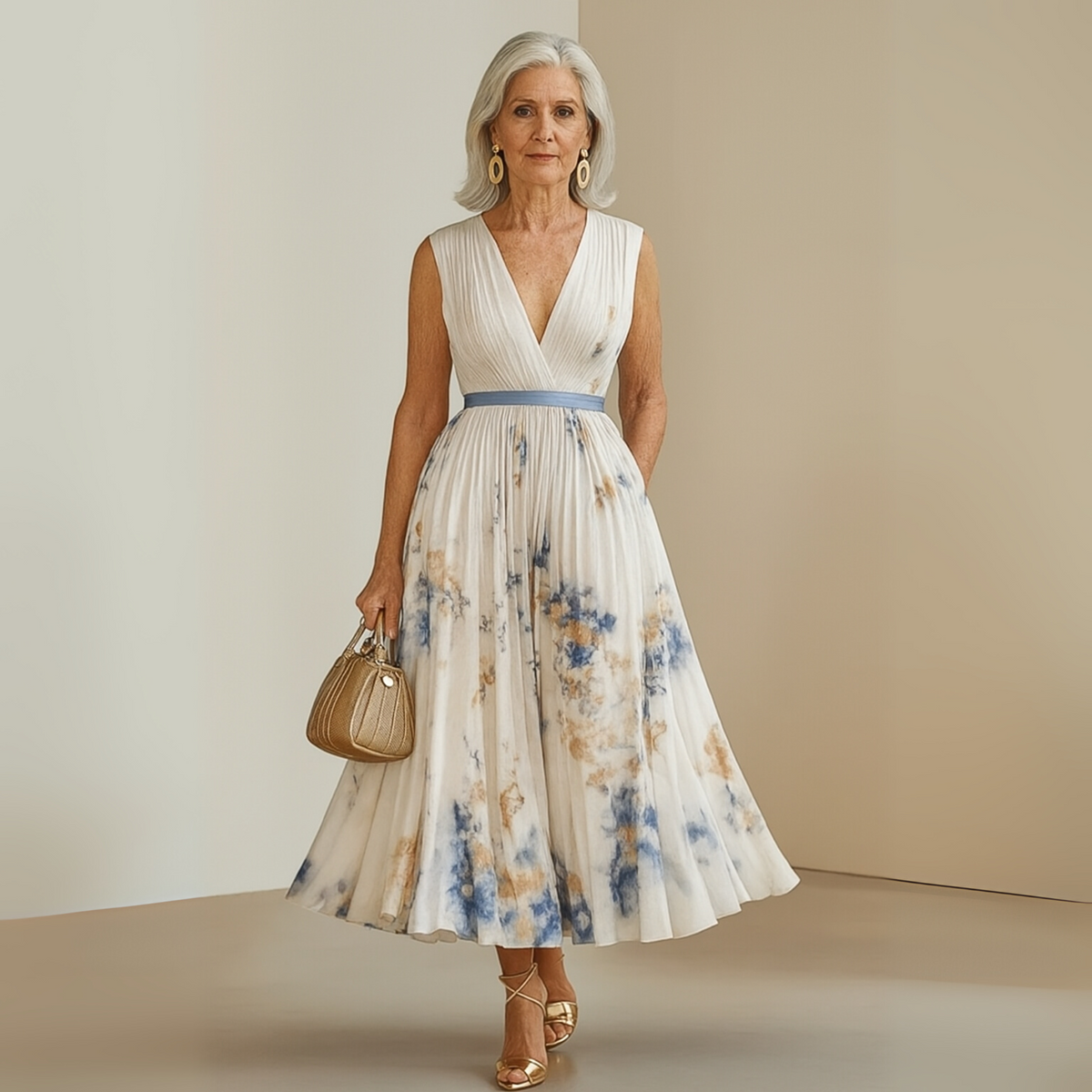 Women's Pleated Floral Maxi Dress – Sleeveless Wedding Guest Occasion Dress