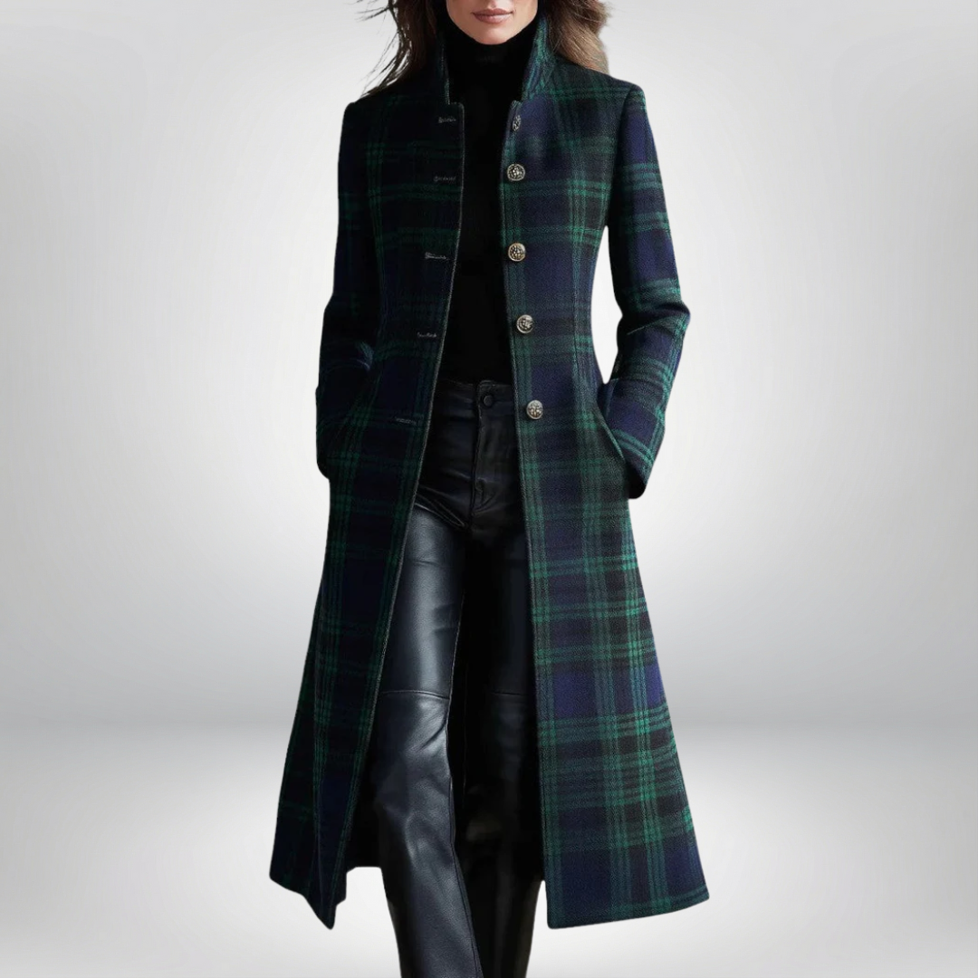 Women's Coat with Check Pattern | For Winter | Size S-2XL | Green