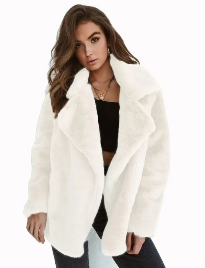 Women's Open-Front Teddy Jacket with Oversized Collar