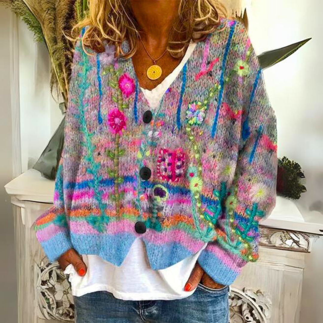 Hannah | Womens Colorful Patterned Cardigan in Wool Blend | Loose Fit, Thick Fabric | Blue, Green, Red and More S-5XL