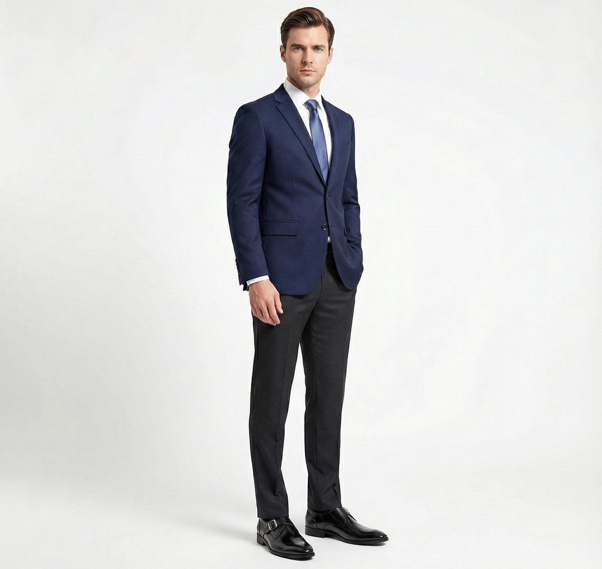 Men's Monk Strap Loafers, Brogue Detail, Square Toe