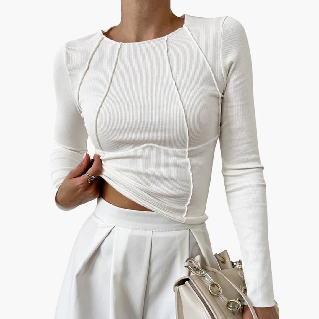 Women's Long Sleeve Tops with Vertical Seams | Stretch Fabric and Extra Length Below the Waist | Size XS-XL, 5 Colors
