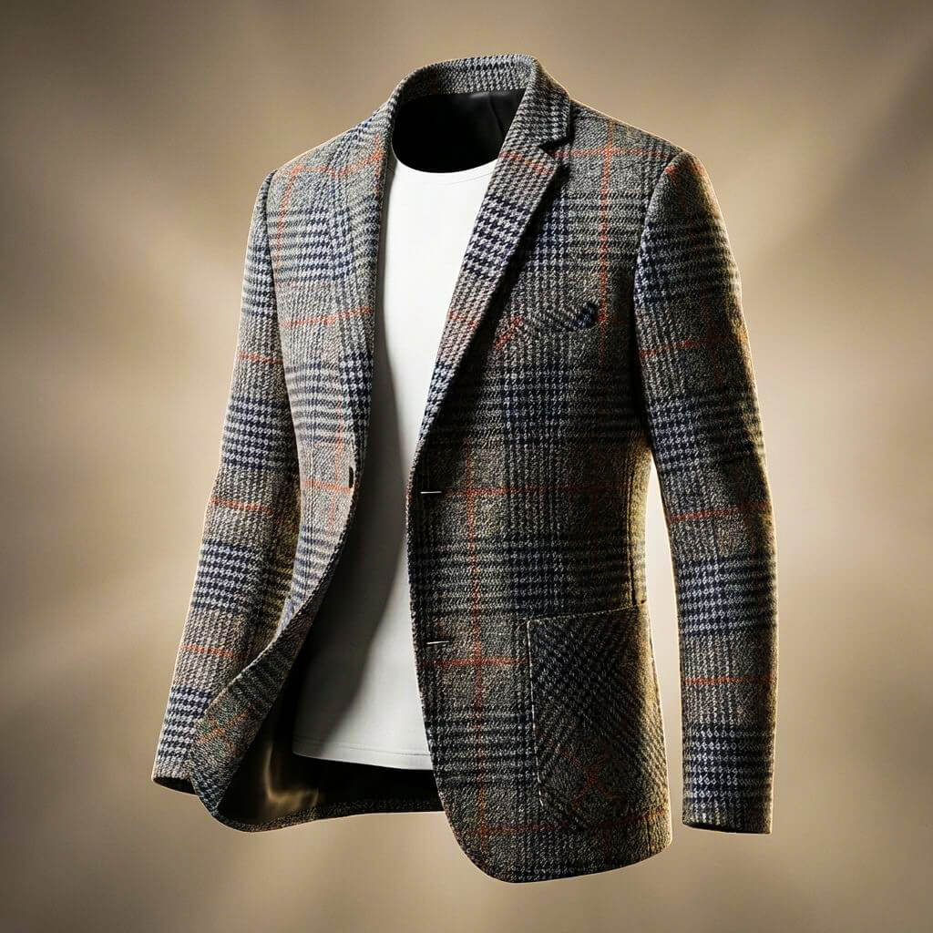 Kristopher | Mens Houndstooth Wool Blend Blazer | Notch Lapels, Two-Button, Multi-Pocket | Brown or Gray XS-2XL