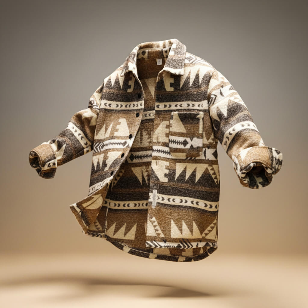 Marcus | Mens Patterned Wool Blend Jacket | Heritage Pattern, Relaxed Fit, Machine Washable | Dark and Light Brown XS-3XL