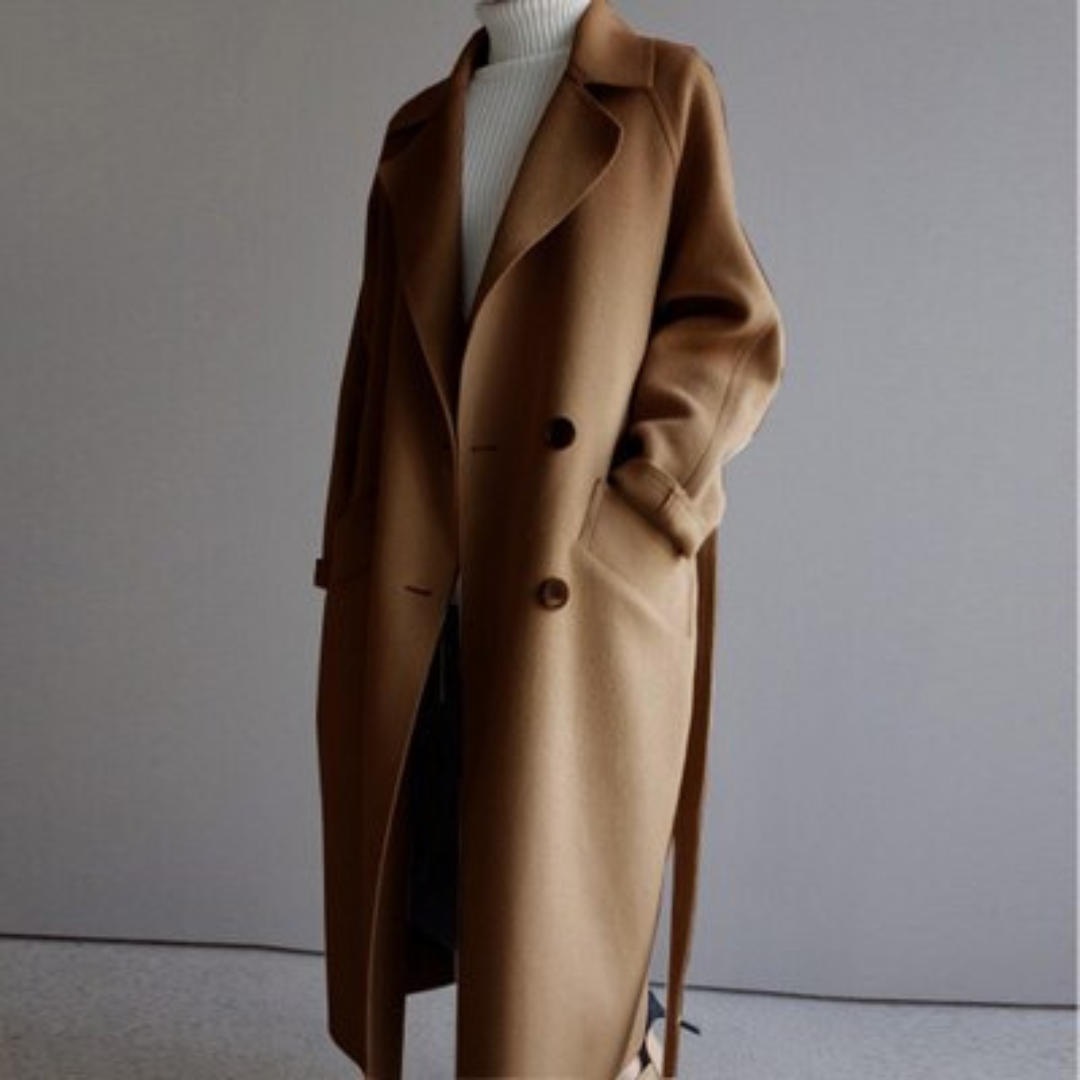 Women's Long Trench Coat Double-Breasted Notched Lapel