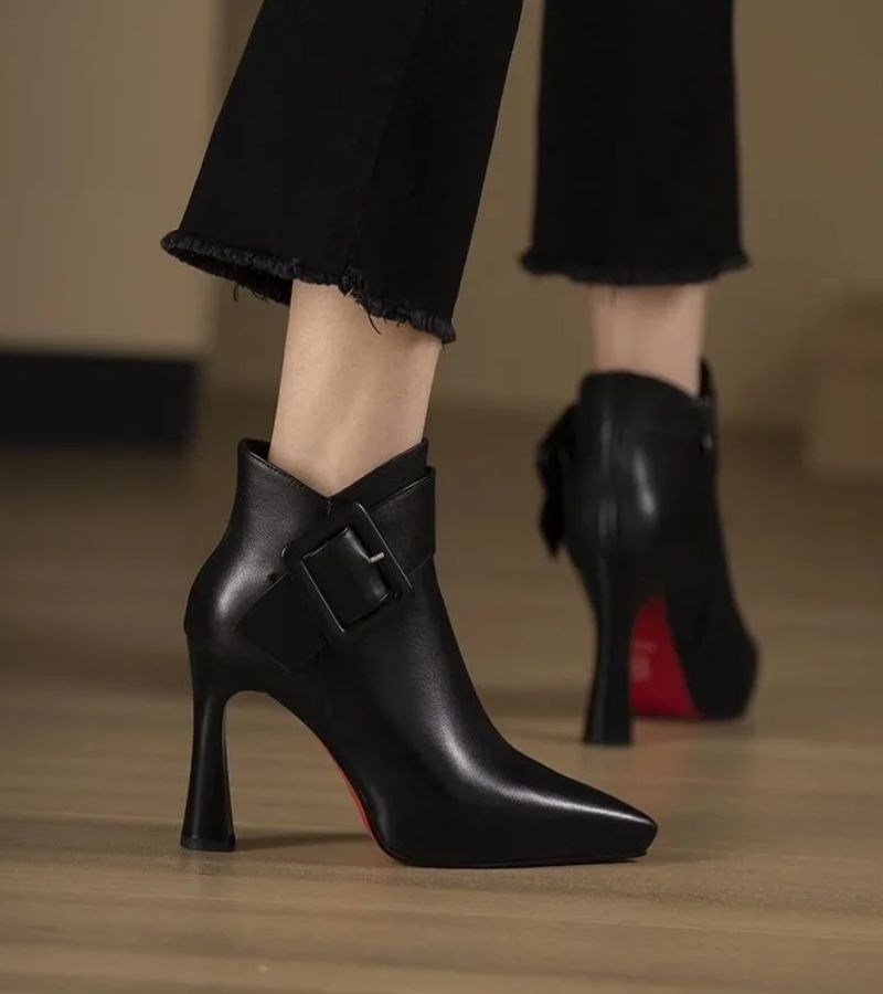 Oversize Buckle Ankle Boots | Women's Heeled Ankle Boots