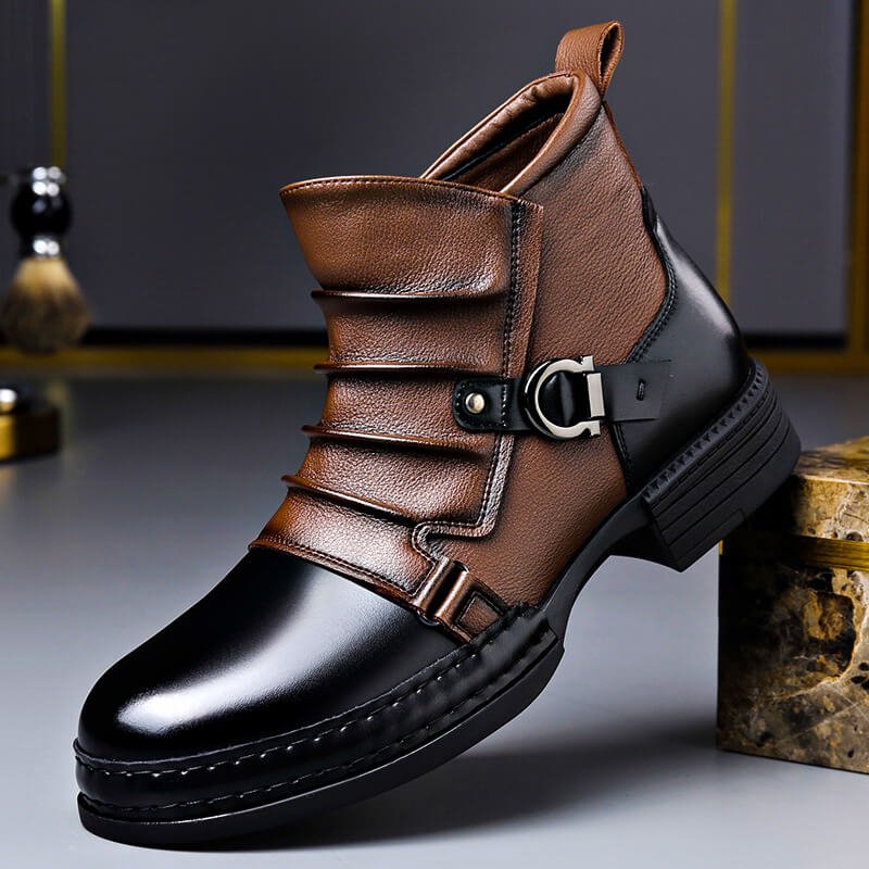 Willson | Mens Italian Leather Boots with Metal Hardware | Cushioned Insoles, Grip Sole | Cognac, Oak Brown US 6-14.5