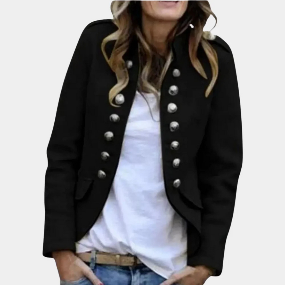 Women's Military Double-Breasted Jacket with Epaulettes