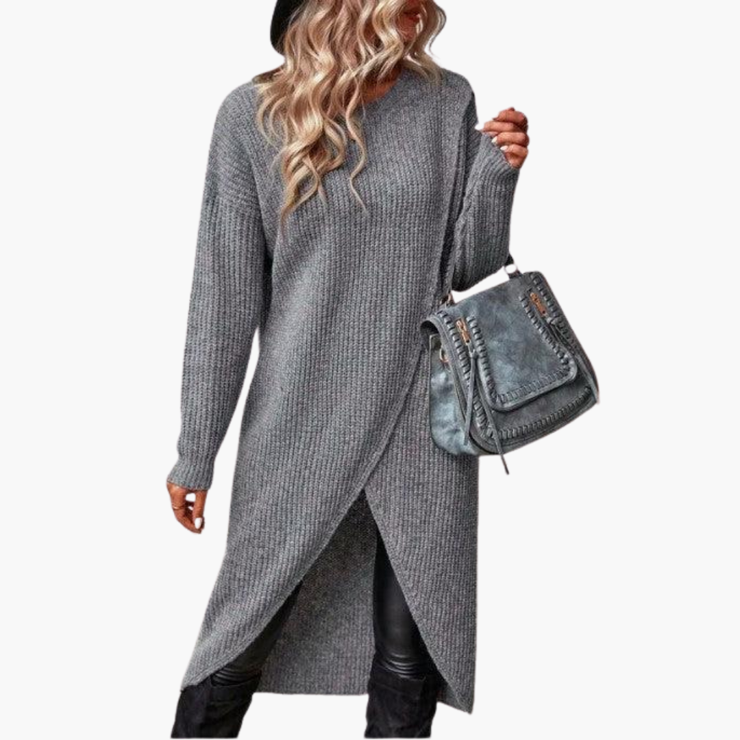 Women's Tunic Sweater Wrap Front Crew Neck Long Sleeve Knit Pullover
