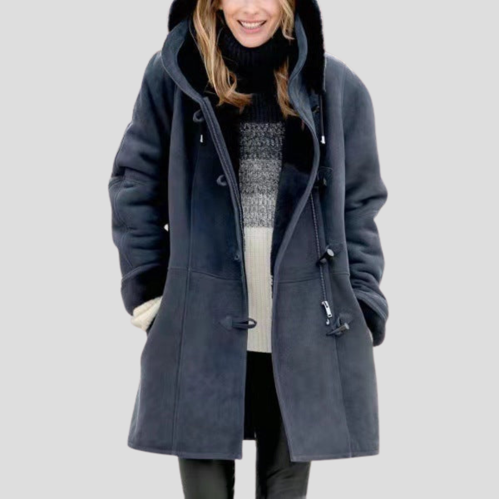 Women's Hooded Coat with Zip Front and Mid-Length Cut