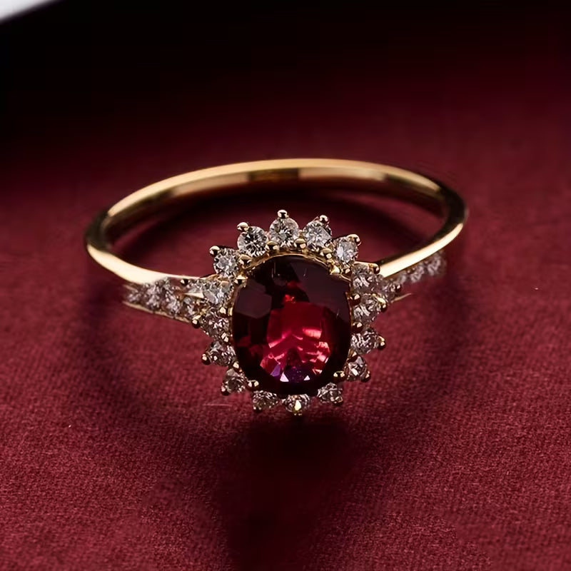 Statement Gold Ring with Red Stone