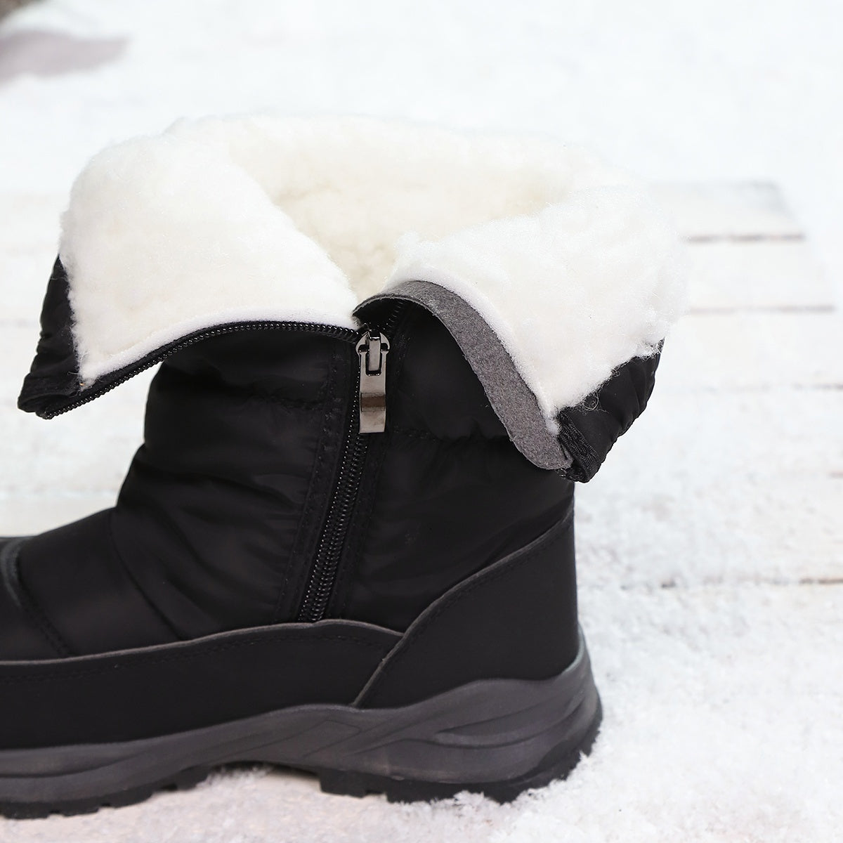 Women's Waterproof Winter Snow Boots Mid Calf Faux Fur Lined Side Zip
