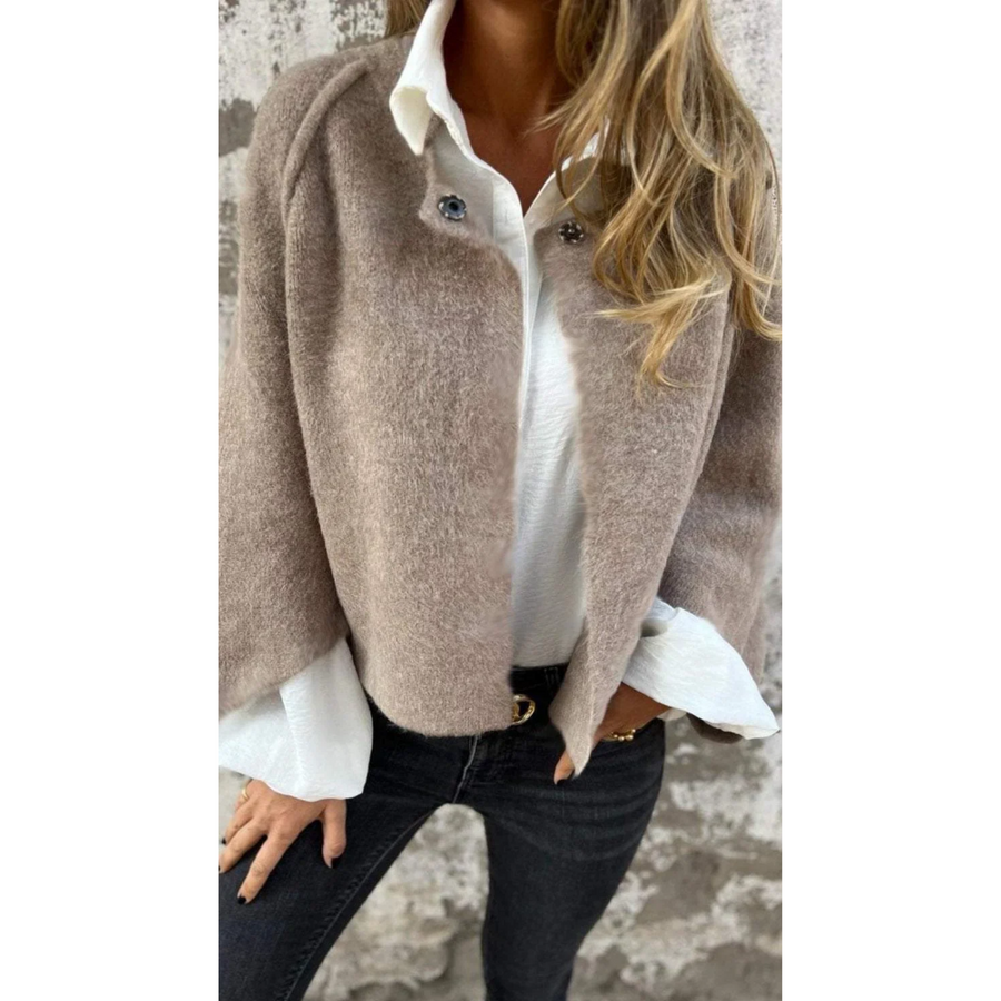 Women's Elegant Round-Neck Coat, Long Sleeve