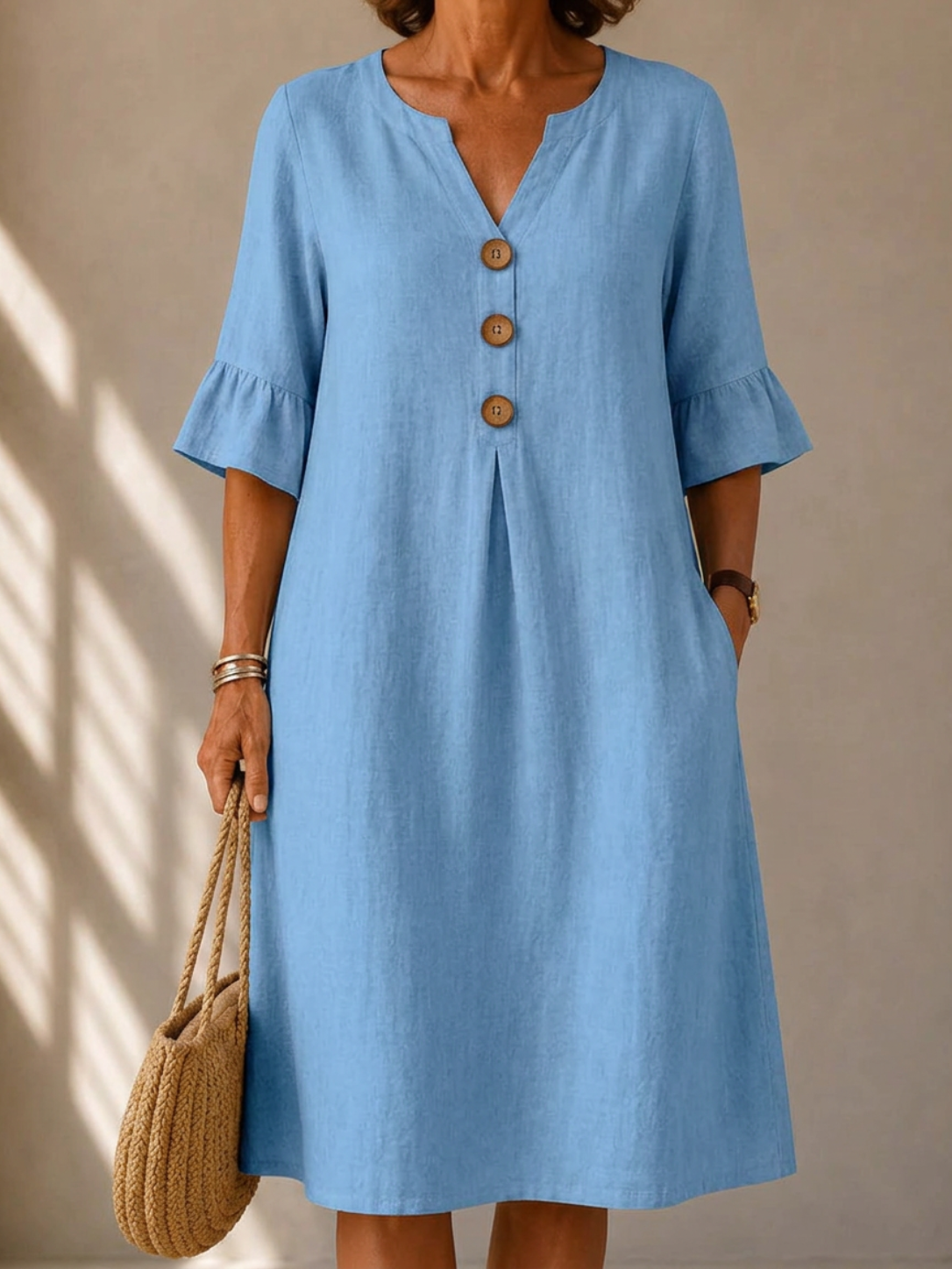 Charlotte | Button-Front Midi Dress with Pleats