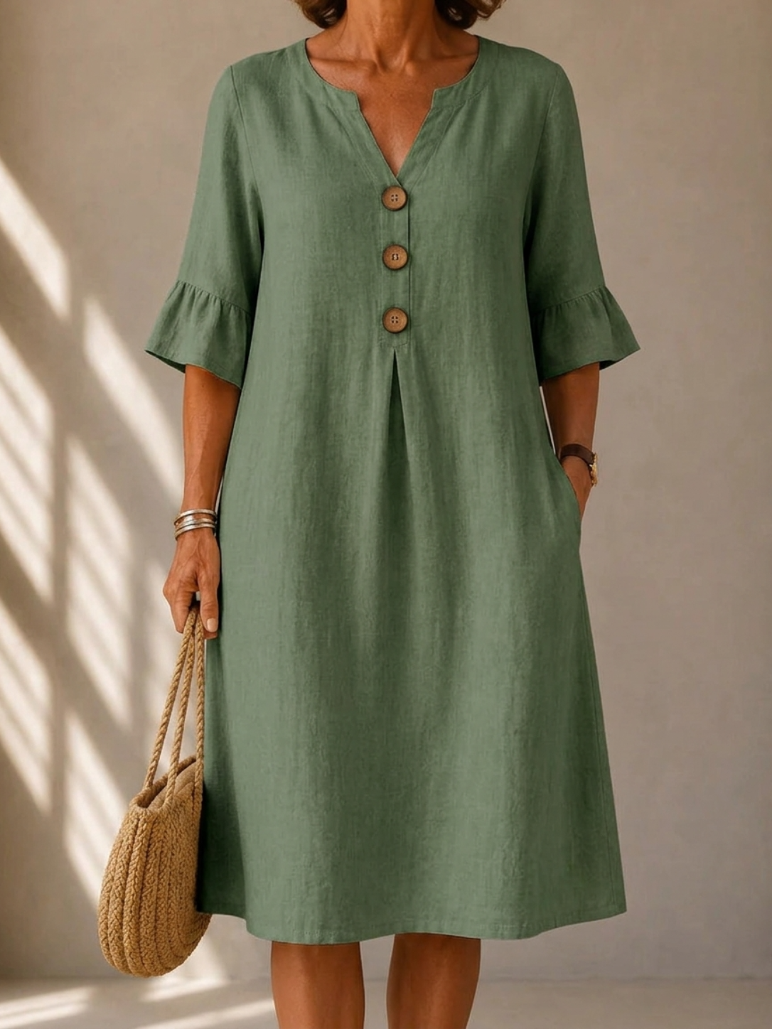 Charlotte | Button-Front Midi Dress with Pleats