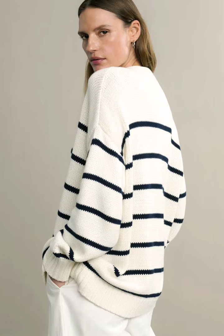Gaia Striped Button-Front Knit Cardigan