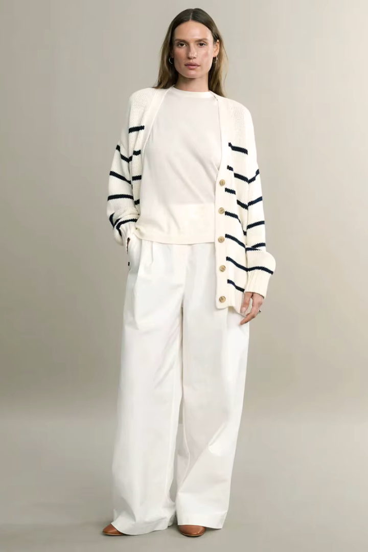 Gaia Striped Button-Front Knit Cardigan