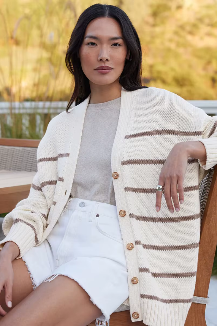 Gaia Striped Button-Front Knit Cardigan