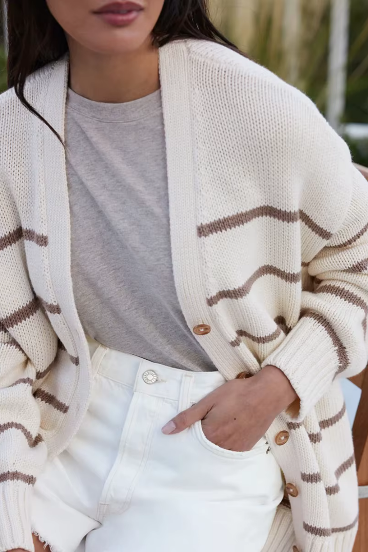 Gaia Striped Button-Front Knit Cardigan