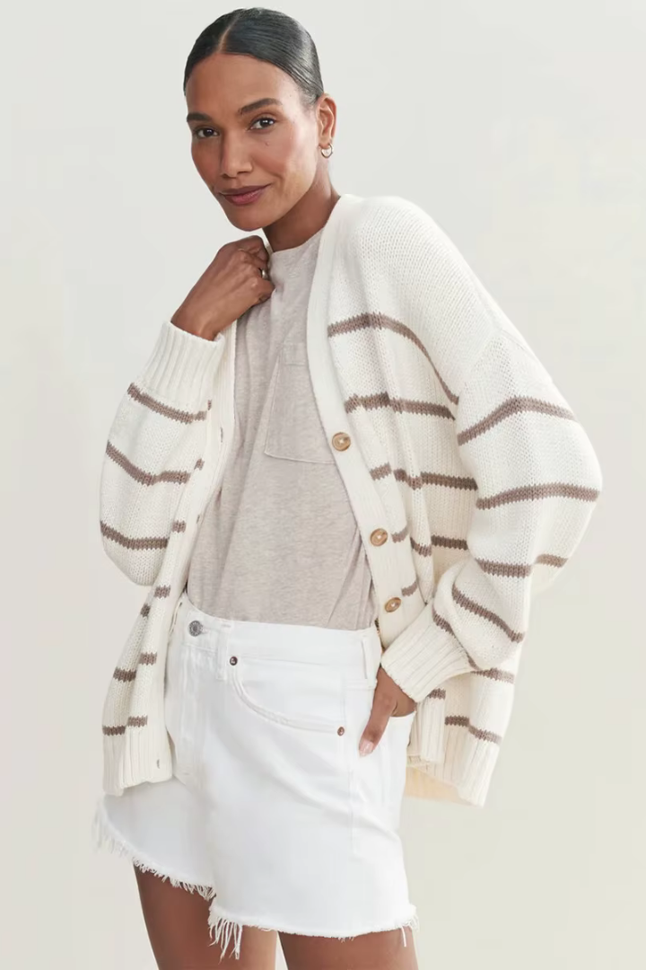 Gaia Striped Button-Front Knit Cardigan