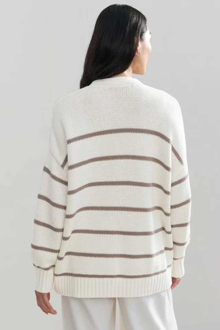 Gaia Striped Button-Front Knit Cardigan