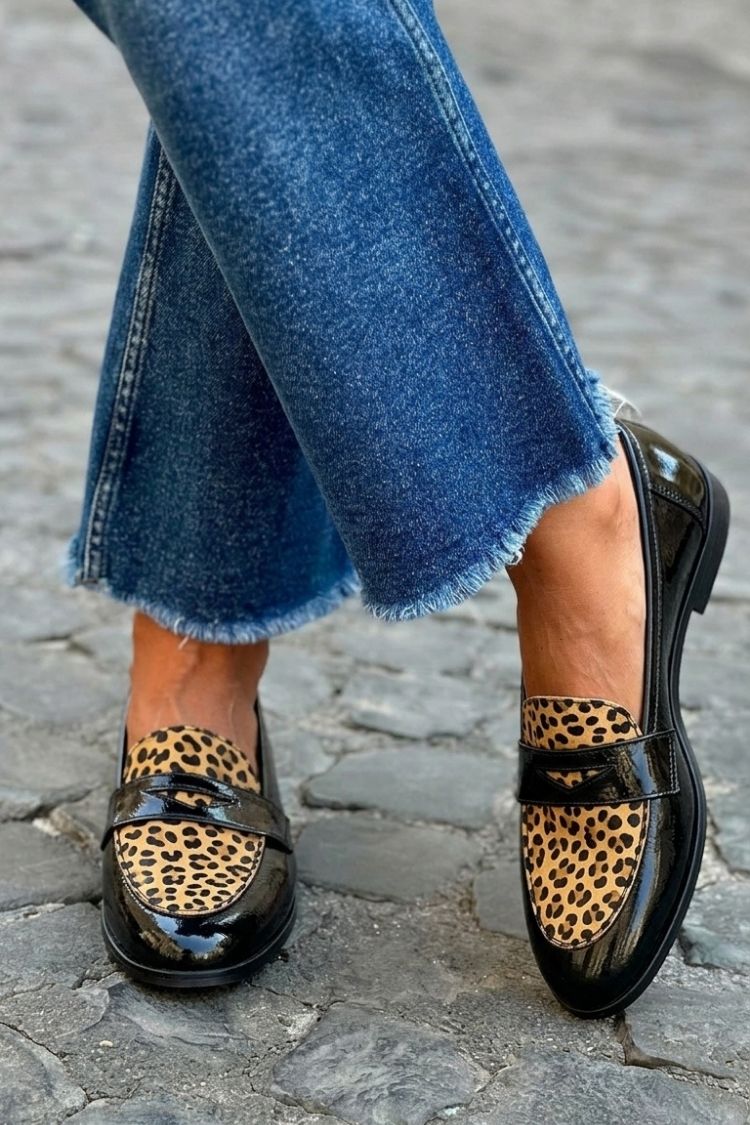 Women's Colorblock Loafers, Round Toe, Low Heel