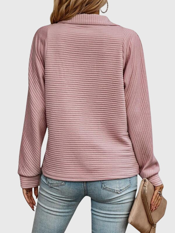 Women's Sweater with V-Neck and Zip Closure | Size S-2XL | Pink, White, Grey, Black, Maroon, Dark Blue
