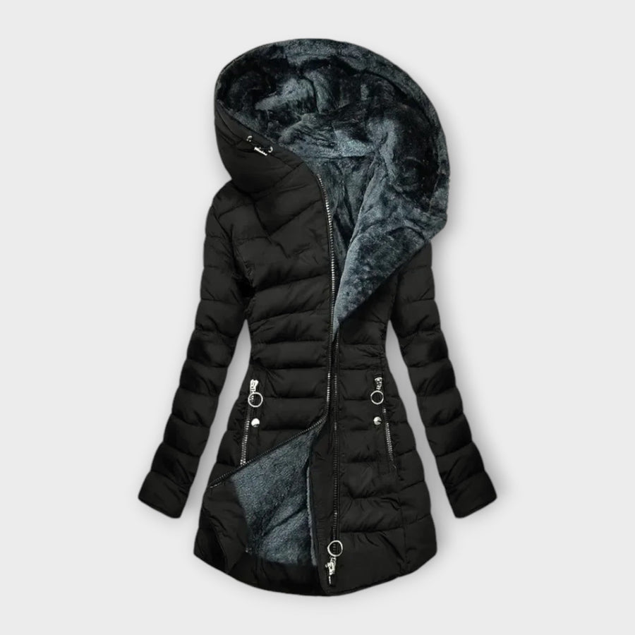 Women's Long Quilted Puffer Coat with Oversized Hood