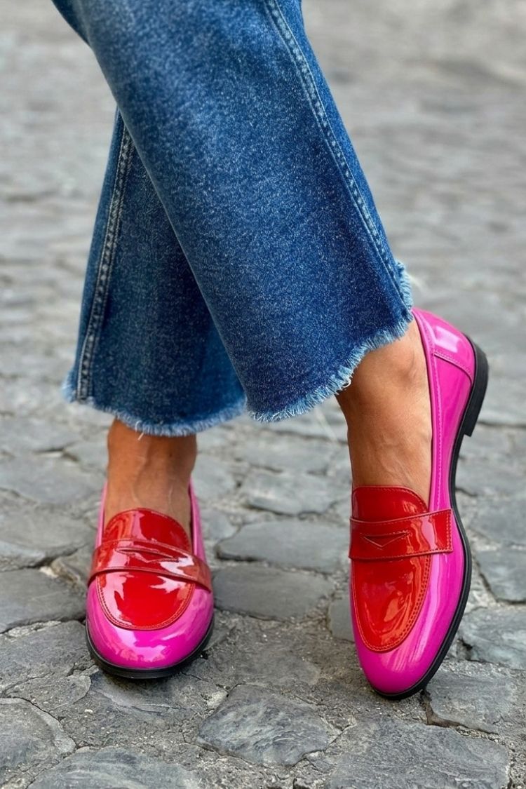 Women's Colorblock Loafers, Round Toe, Low Heel
