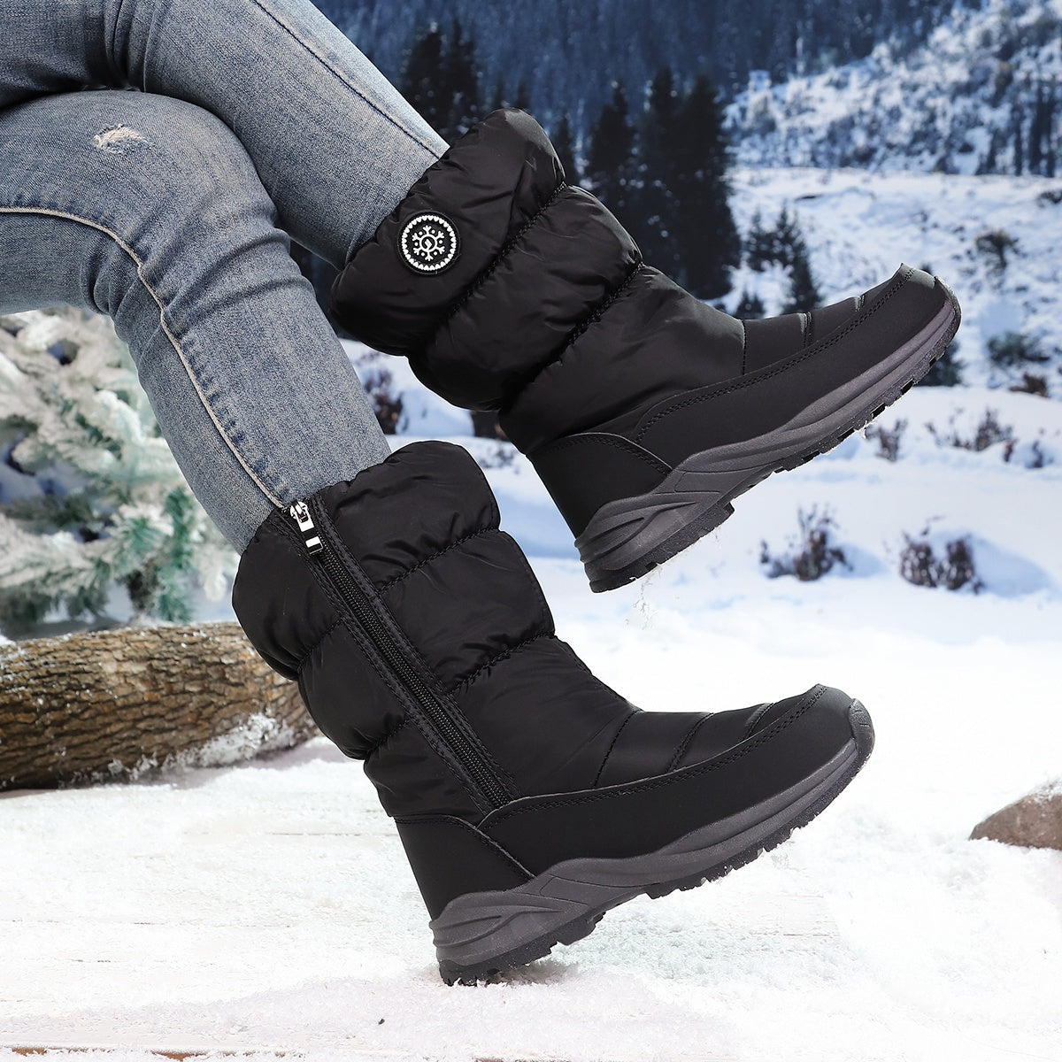 Women's Waterproof Winter Snow Boots Mid Calf Faux Fur Lined Side Zip
